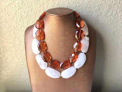 Caramel & White Necklace, multi strand jewelry, big beaded chunky statement necklace, caramel necklace, bridesmaid necklace, bib necklace