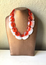 Load image into Gallery viewer, Red &amp; White Necklace, multi strand jewelry, big beaded chunky statement necklace, red necklace, bridesmaid necklace, bib necklace, red