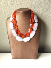 Load image into Gallery viewer, Brown &amp; White Necklace, multi strand jewelry, big beaded chunky statement necklace, light brown necklace, bridesmaid necklace, bib necklace