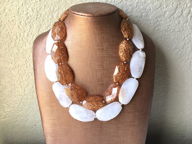 Chocolate & White Necklace, multi strand jewelry, big beaded chunky statement necklace, brown necklace, bridesmaid necklace, bib necklace