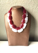 Load image into Gallery viewer, Maroon &amp; White Necklace, multi strand jewelry, big beaded chunky statement necklace, red necklace, bridesmaid necklace, bib necklace, red