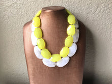 Load image into Gallery viewer, Yellow &amp; White Necklace, multi strand jewelry, big beaded chunky statement necklace, yellow necklace, bridesmaid necklace, bib necklace