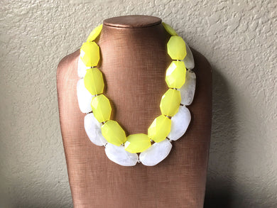 Yellow & White Necklace, multi strand jewelry, big beaded chunky statement necklace, yellow necklace, bridesmaid necklace, bib necklace