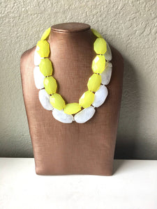 Yellow & White Necklace, multi strand jewelry, big beaded chunky statement necklace, yellow necklace, bridesmaid necklace, bib necklace