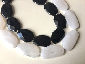 Black & White Necklace, Double strand jewelry, big beaded chunky statement necklace, black necklace, black jewelry, white necklace, black