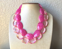 Load image into Gallery viewer, Pink on pink Necklace, Double strand pink jewelry, big beaded chunky statement necklace, pink necklace, pink jewelry, blush necklace