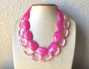 Pink on pink Necklace, Double strand pink jewelry, big beaded chunky statement necklace, pink necklace, pink jewelry, blush necklace