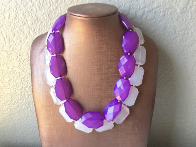 Purple & White Necklace, multi strand jewelry, big beaded chunky statement necklace, purple necklace, bridesmaid necklace, bib necklace