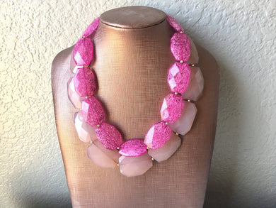 Pink & Caramel Necklace, multi strand jewelry, big beaded chunky statement necklace, caramel necklace, bridesmaid necklace, pink jewelry
