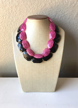 Load image into Gallery viewer, Black &amp; Pink Necklace, multi strand jewelry, big beaded chunky statement necklace, pink necklace, bridesmaid necklace, bib necklace, black