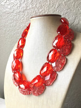 Load image into Gallery viewer, Red Necklace, multi strand jewelry, big beaded chunky statement necklace, red jewelry, bridesmaid necklace, bib necklace