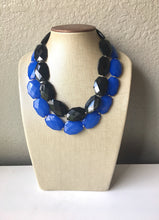 Load image into Gallery viewer, Black &amp; Blue Necklace, multi strand jewelry, big beaded chunky statement necklace, blue necklace, bridesmaid necklace, bib necklace, black