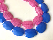 Load image into Gallery viewer, Blue &amp; Pink Necklace, multi strand jewelry, big beaded chunky statement necklace, blue necklace, bridesmaid necklace, bib necklace, pink