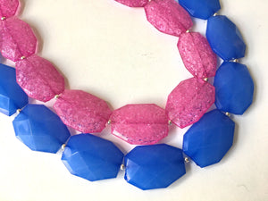 Blue & Pink Necklace, multi strand jewelry, big beaded chunky statement necklace, blue necklace, bridesmaid necklace, bib necklace, pink