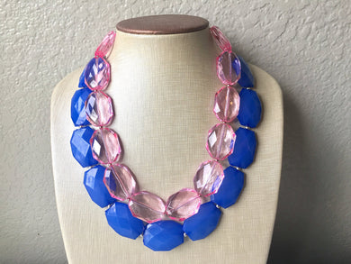 Blue & Pink Necklace, multi strand jewelry, big beaded chunky statement necklace, blue necklace, bridesmaid necklace, bib necklace, pink