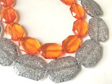 Load image into Gallery viewer, Orange &amp; Gray Necklace, multi strand jewelry, big beaded chunky statement necklace, orange necklace, bridesmaid necklace, gray necklace