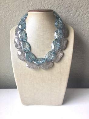 Teal & Gray Necklace, multi strand jewelry, big beaded chunky statement necklace, teal necklace, bridesmaid necklace, gray necklace