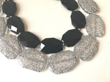 Load image into Gallery viewer, Black &amp; Gray Necklace, multi strand jewelry, big beaded chunky statement necklace, black necklace, bridesmaid necklace, gray necklace