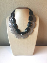 Load image into Gallery viewer, Black &amp; Gray Necklace, multi strand jewelry, big beaded chunky statement necklace, black necklace, bridesmaid necklace, gray necklace