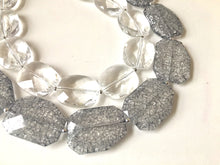 Load image into Gallery viewer, Clear &amp; Gray Necklace, multi strand jewelry, big beaded chunky statement necklace, clear necklace, bridesmaid necklace, gray necklace