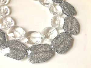 Clear & Gray Necklace, multi strand jewelry, big beaded chunky statement necklace, clear necklace, bridesmaid necklace, gray necklace