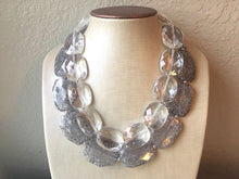 Load image into Gallery viewer, Clear &amp; Gray Necklace, multi strand jewelry, big beaded chunky statement necklace, clear necklace, bridesmaid necklace, gray necklace