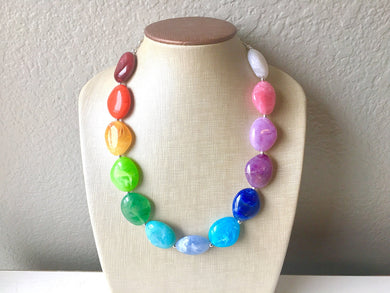 Rainbow Beaded Necklace, Colorful Jewelry, Chunky statement necklace, big beaded necklace, rainbow jewelry, gay pride