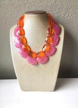 Load image into Gallery viewer, Pink &amp; Orange Necklace, multi strand jewelry, big beaded chunky statement necklace, pink necklace, bridesmaid necklace, orange necklace