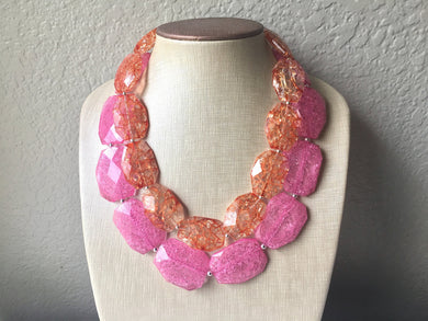 Pink & Orange Necklace, multi strand jewelry, big beaded chunky statement necklace, pink necklace, bridesmaid necklace, orange necklace