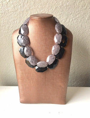 Gray & Black Necklace, Double strand jewelry, big beaded chunky statement necklace, black necklace, black jewelry, gray necklace, black gray