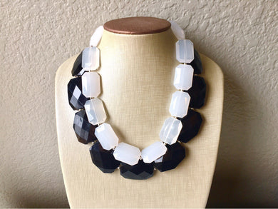 White & Black Necklace, Double strand jewelry, big beaded chunky statement necklace, black necklace, black jewelry, white necklace, black