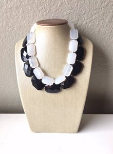 White & Black Necklace, Double strand jewelry, big beaded chunky statement necklace, black necklace, black jewelry, white necklace, black