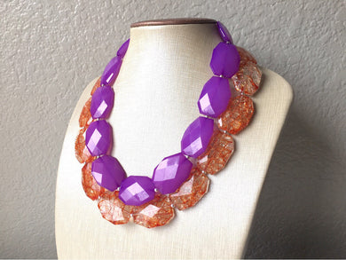 Purple & Orange Necklace, multi strand jewelry, big beaded chunky statement necklace, south carolina necklace, bridesmaid necklace