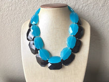 Load image into Gallery viewer, Black &amp; Blue beaded statement chunky necklace, multi layer bib neckalce, blue jewelry, black and blue, big beaded necklace, black