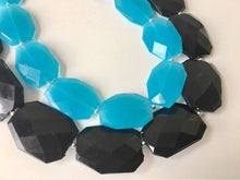 Load image into Gallery viewer, Black &amp; Blue beaded statement chunky necklace, multi layer bib neckalce, blue jewelry, black and blue, big beaded necklace, black