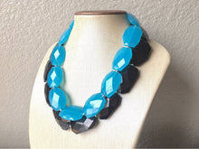 Load image into Gallery viewer, Black &amp; Blue beaded statement chunky necklace, multi layer bib neckalce, blue jewelry, black and blue, big beaded necklace, black