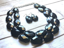 Load image into Gallery viewer, Black Necklace and matching Earring Set, multi strand jewelry, big beaded chunky, statement necklace, black necklace, bridesmaid necklace