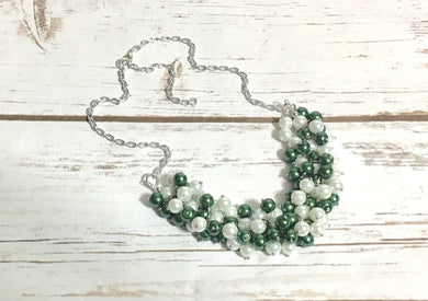 Green & White Pearl Necklace / Eastern (Michigan) State NY Jets Hawaii Marshall North Texas Alabama - Birmingham College Football Jewelry