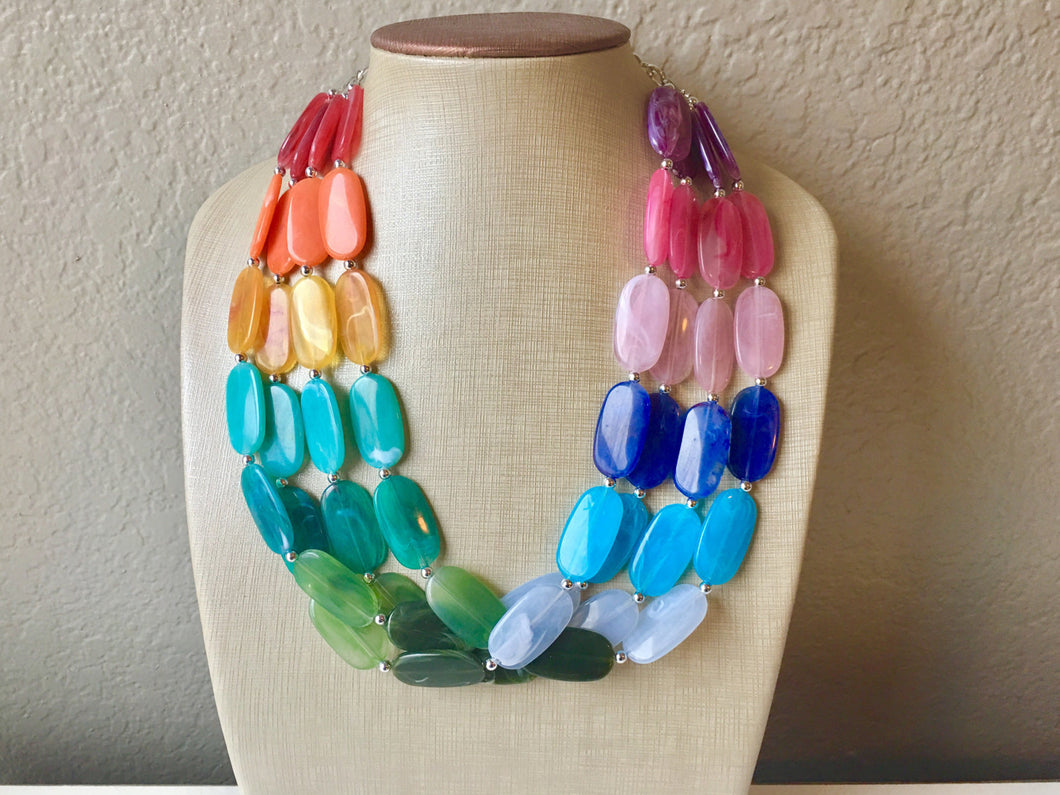 Rainbow Beaded Necklace, Colorful Jewelry, Chunky statement necklace, big beaded necklace, rainbow jewelry, rainbow baby, rainbow