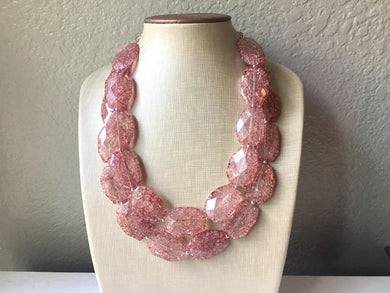 Rosegold Pink Chunky Statement Necklace, big beaded bib necklace, pink jewelry, bridesmaid necklace, dark pink necklace, pink crackle