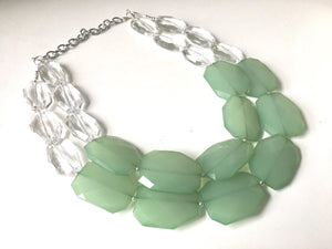 Clear & Mojito Green Statement Necklace, big Beaded Chunky Jewelry, Double Strand wedding everyday dress, green necklace, mint green jewelry