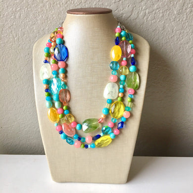 Spring Statement Necklace, Colorful Beaded Necklace, Chunky bib necklace, pastel necklace, pastel jewelry, bridesmaid necklace