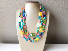 Load image into Gallery viewer, Colorful Statement Necklace, Soft tone Beaded Necklace, Chunky bib necklace, pastel necklace, pastel jewelry, bridesmaid necklace