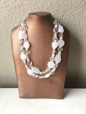 White Clear Double Strand statement necklace, big beaded necklace, chunky jewelry, white necklace, clear necklace, multi-strand