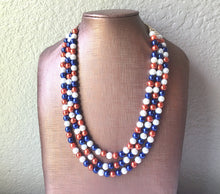 Load image into Gallery viewer, Orange and Blue Pearl three strand Necklace, Gameday virginia detroit chicago denver Football Baseball Florida Illinois pearl Jewelry