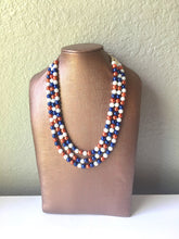 Load image into Gallery viewer, Orange and Blue Pearl three strand Necklace, Gameday virginia detroit chicago denver Football Baseball Florida Illinois pearl Jewelry