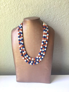 Orange and Blue Pearl three strand Necklace, Gameday virginia detroit chicago denver Football Baseball Florida Illinois pearl Jewelry