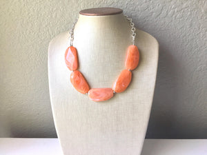 Big Bead Orange Necklace, single Strand Statement Jewelry, nectarine Chunky bib bridesmaid or everyday bubble jewelry, orange jewelry