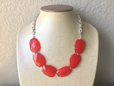 Cherry Red Big Beaded Jewelry, Chunky Single Strand Necklace, Red Jewelry, big bead necklace, silver and red, red bridesmaid, red wedding