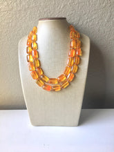 Load image into Gallery viewer, Orange Statement Necklace, Big Beaded necklace, chunky orange necklace, fall wedding, orange jewelry, pumpkin jewelry, halloween jewelry